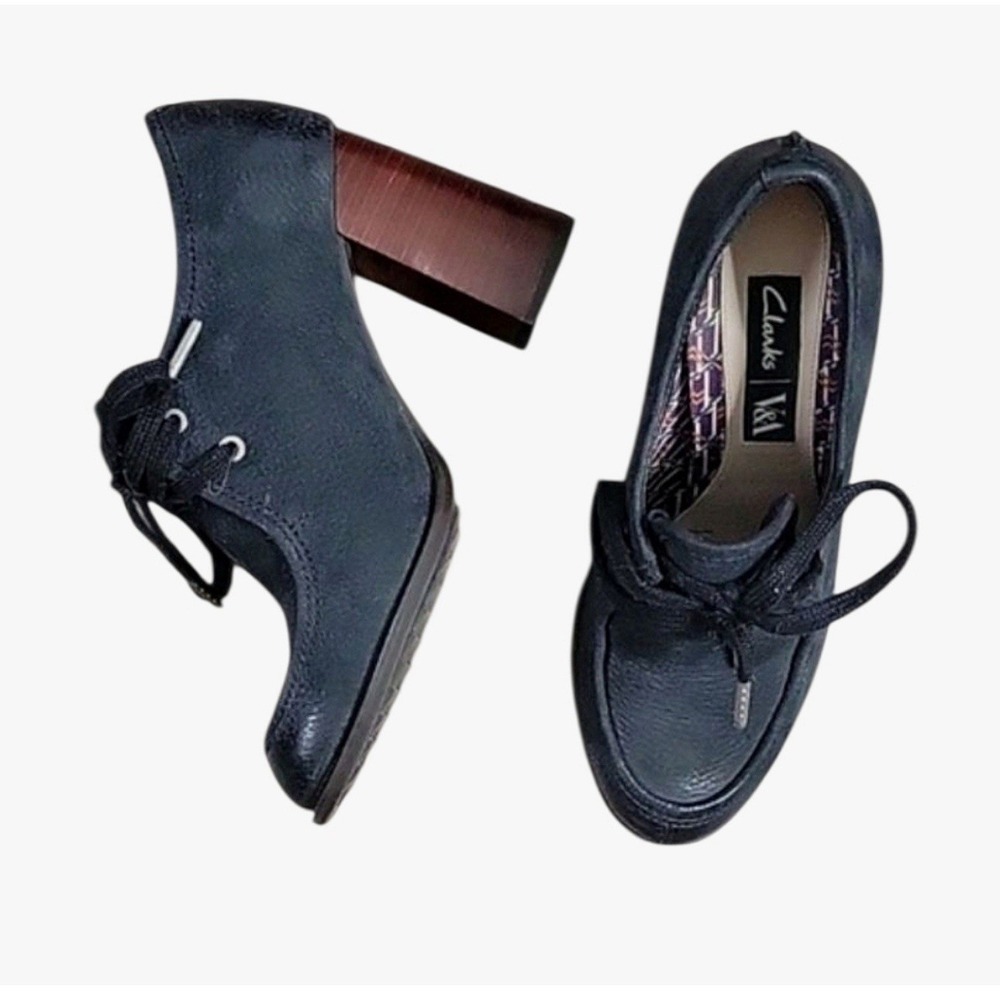 Clarks V&A Bootery Cass Day Suede Y2K Black 3" Heel Platform Shoes Size 7